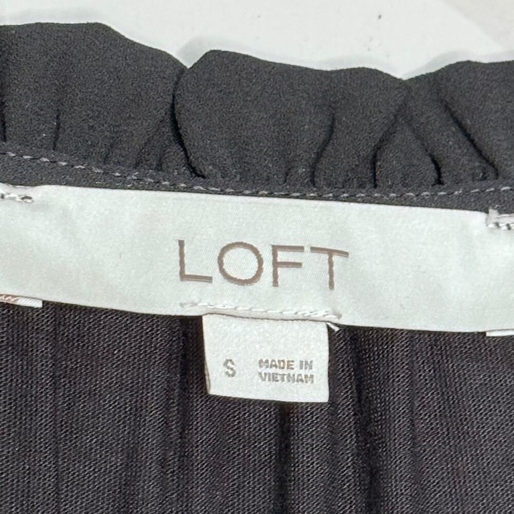 Ann Taylor LOFT Ruffle Tie Neck Mixed Media Top, Black, Size Small - Picture 4 of 8